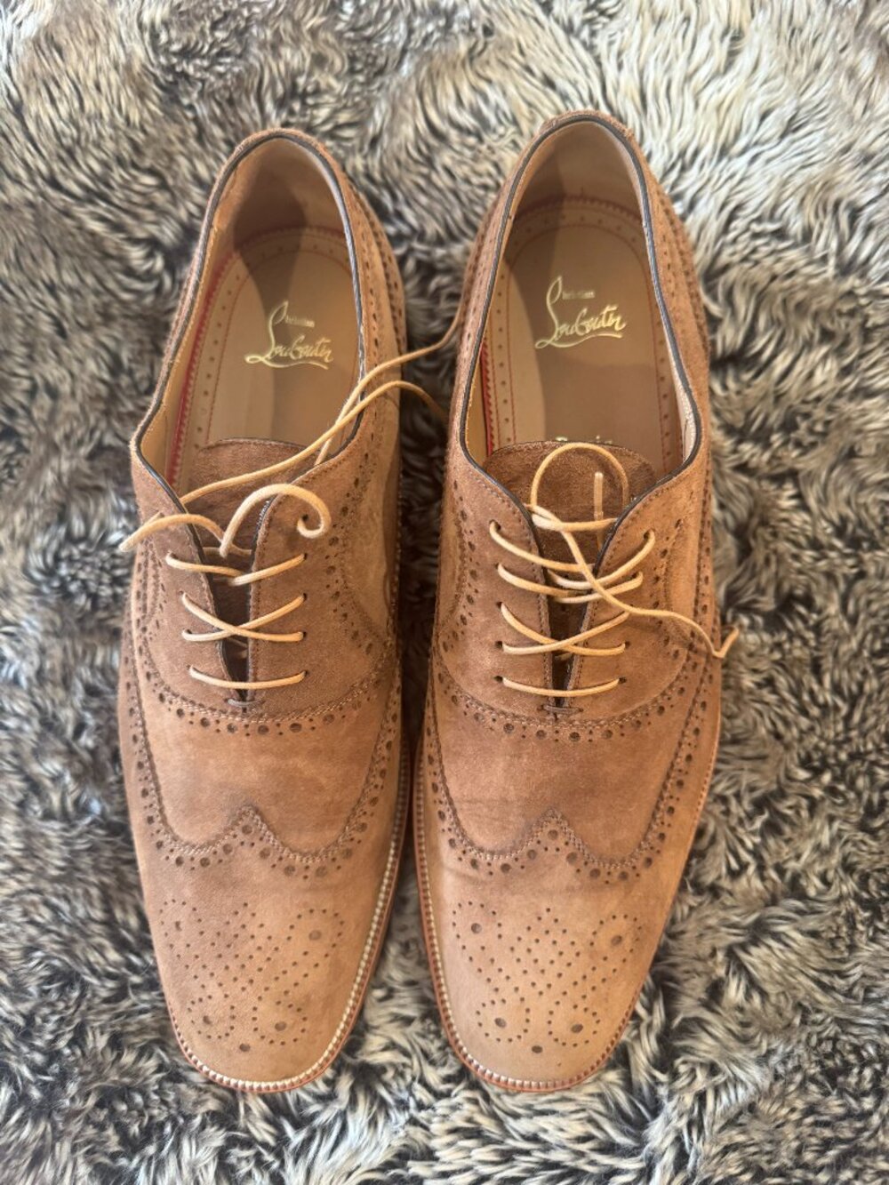 Christian Louboutin Men’s Suede Brogue Oxford Shoes Brown US 11.5 EU 44.5